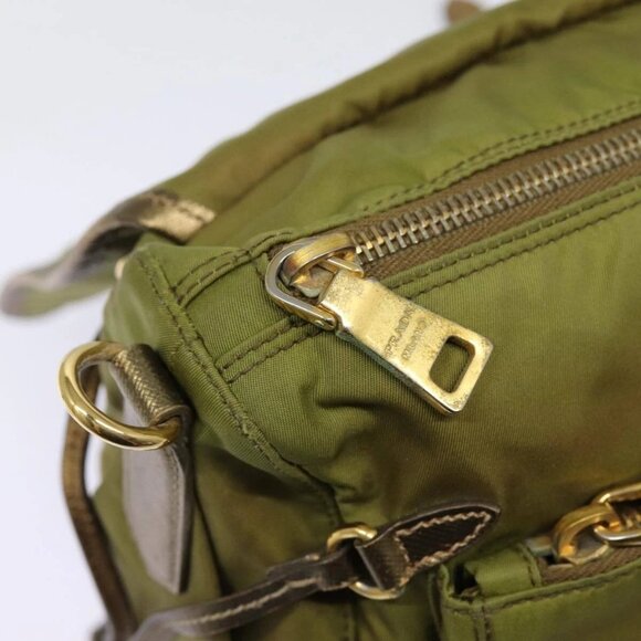 PRADA Shoulder Bag Nylon Khaki Gold Auth - Picture 13 of 16